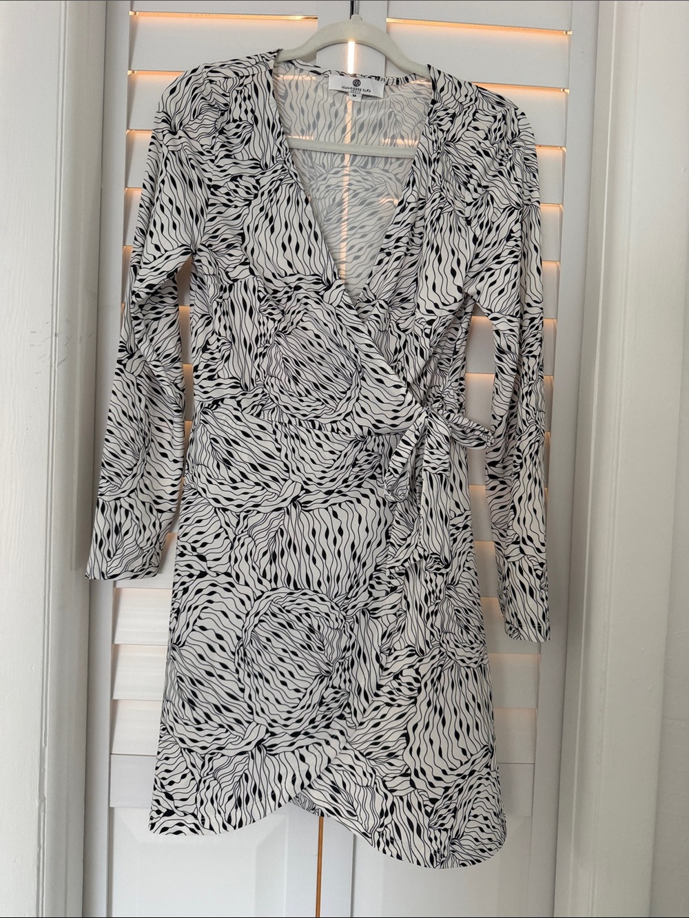 Jean Pierre Black & White Long Sleeve Wrap Dress